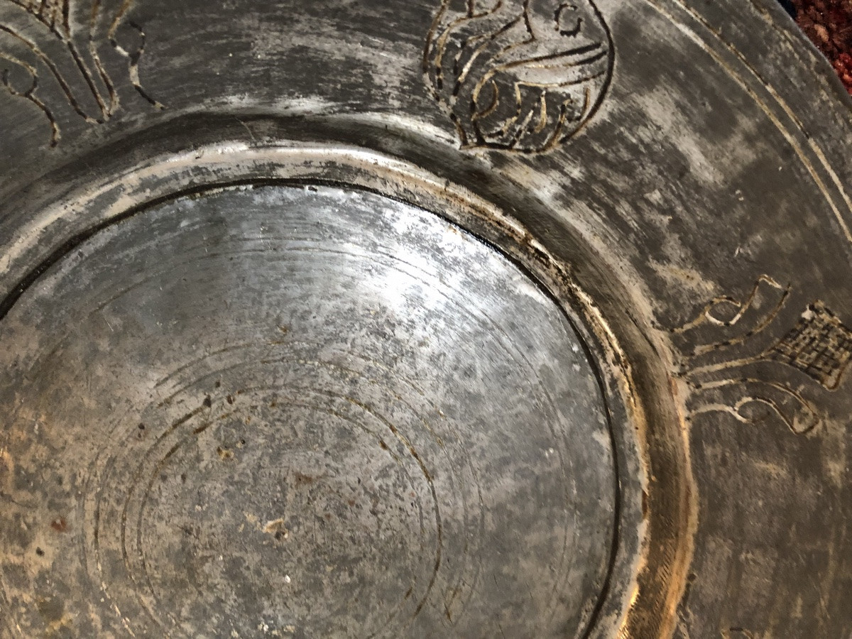 Plat creux Ottoman Damas XIX Alliage Cuivreux Etamé-photo-8