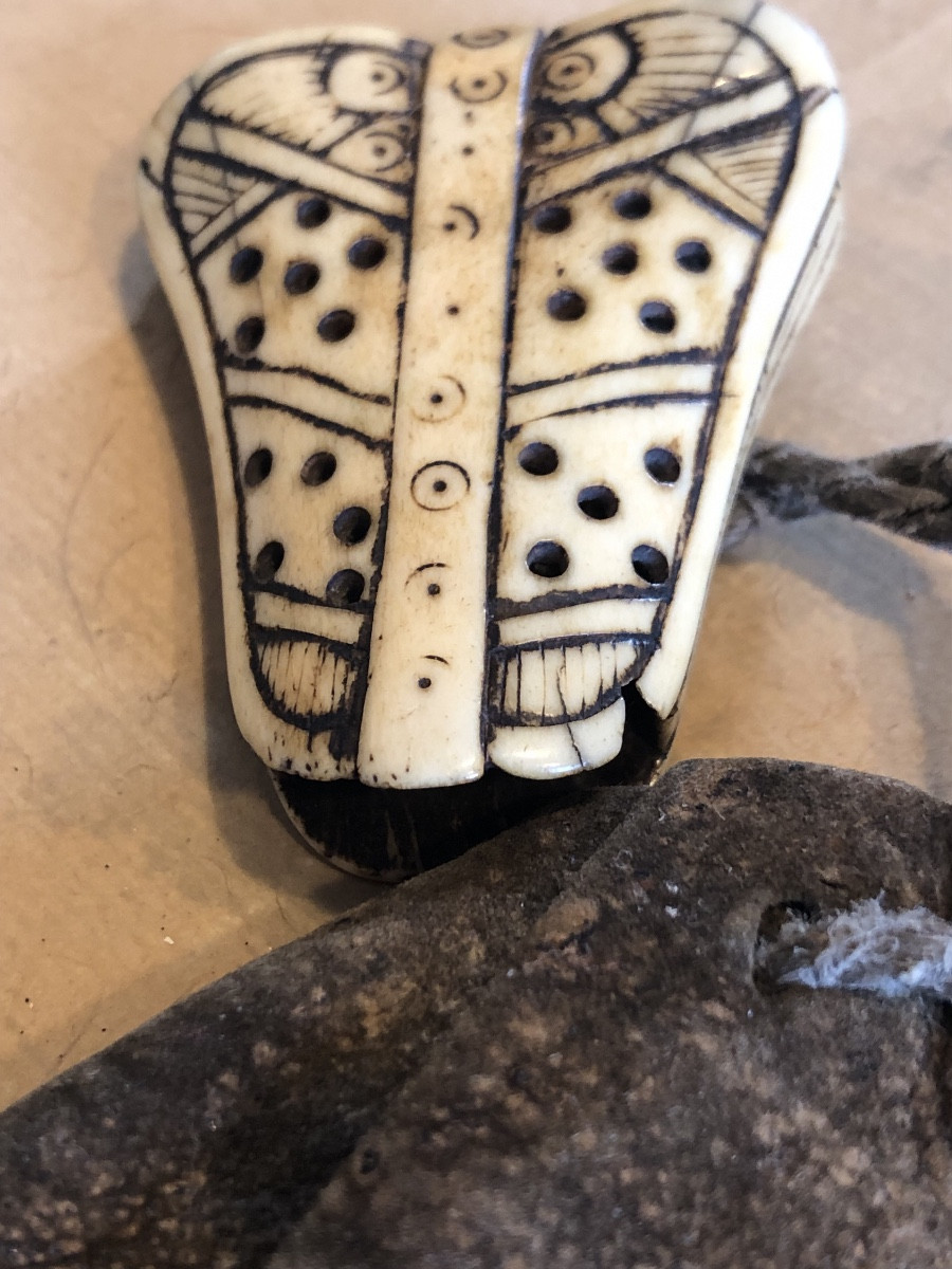 Aumônière Japon XIX avec Netsuké en corne de cerf-photo-2