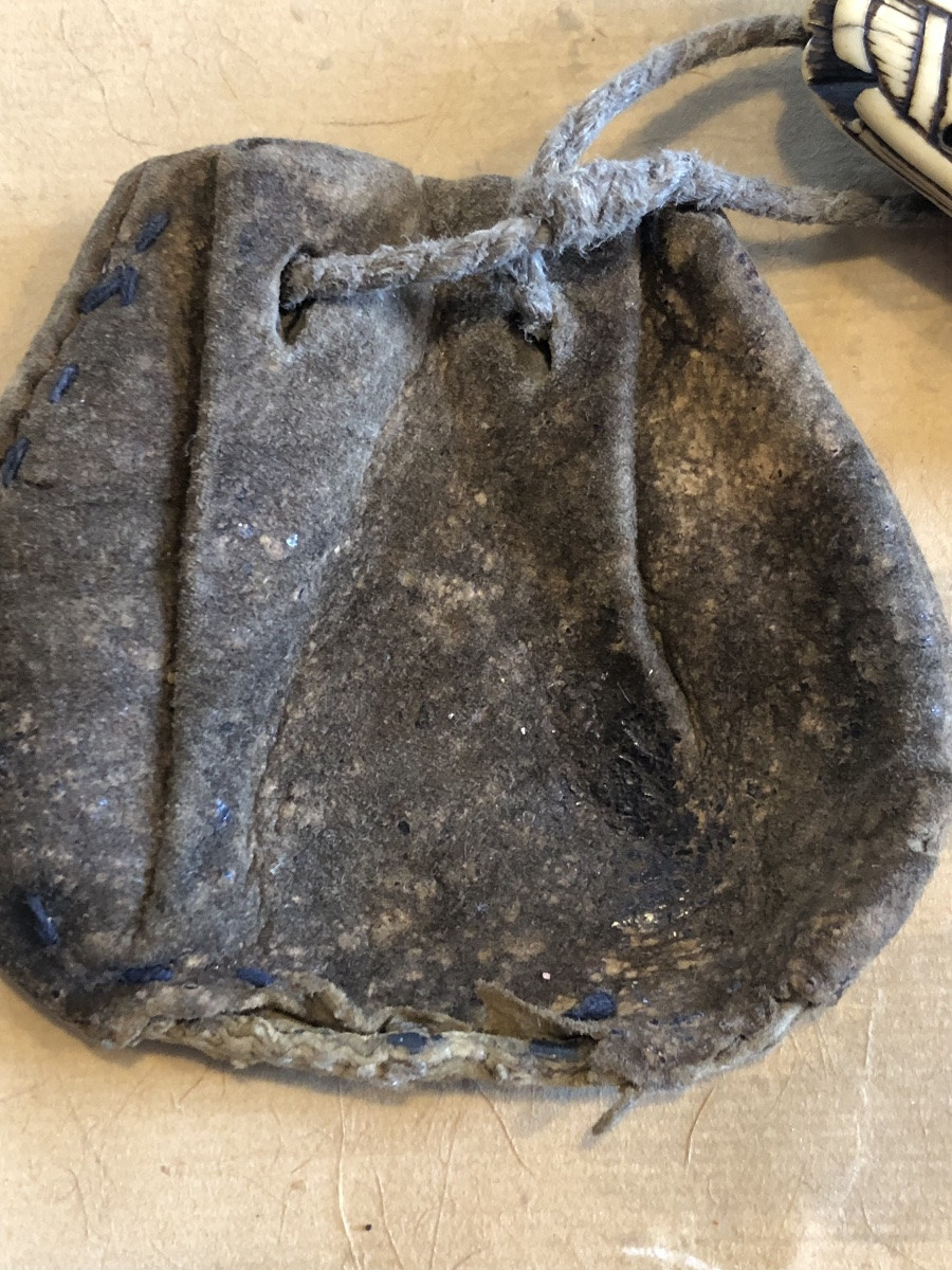 Aumônière Japon XIX avec Netsuké en corne de cerf-photo-2