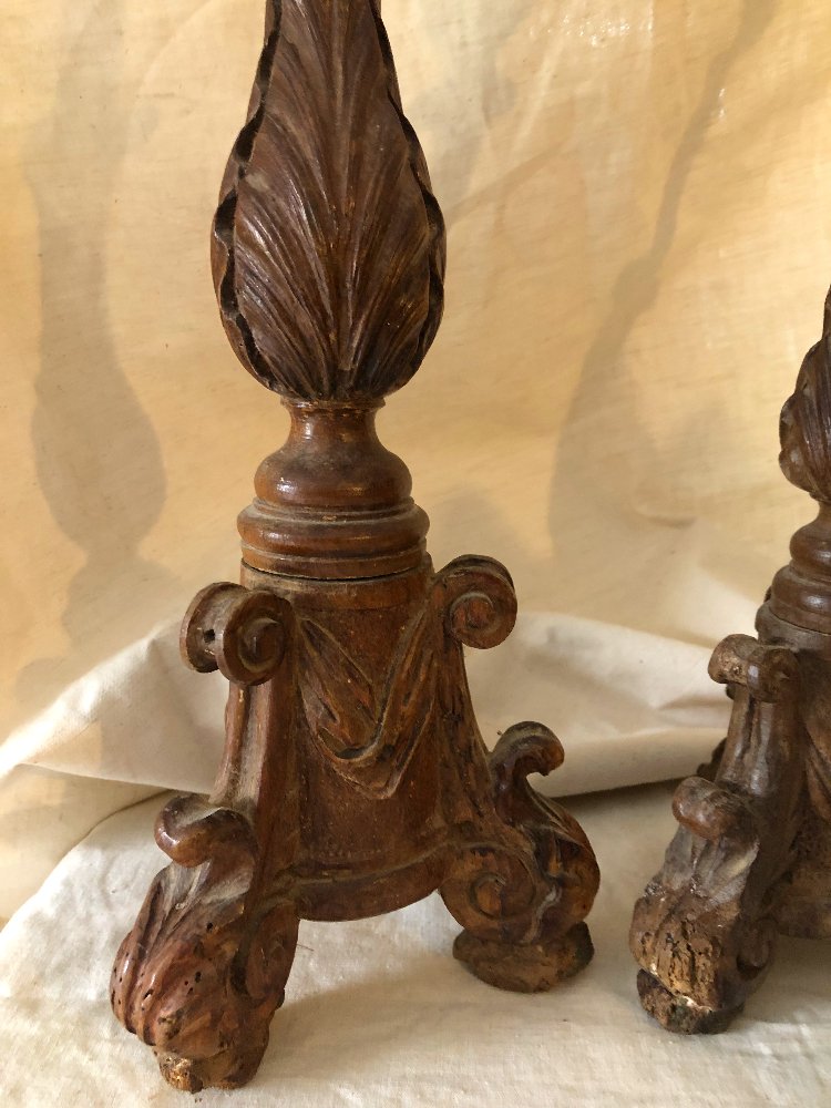 Set Of French Louis XIV Carved Wooden Torches -photo-3