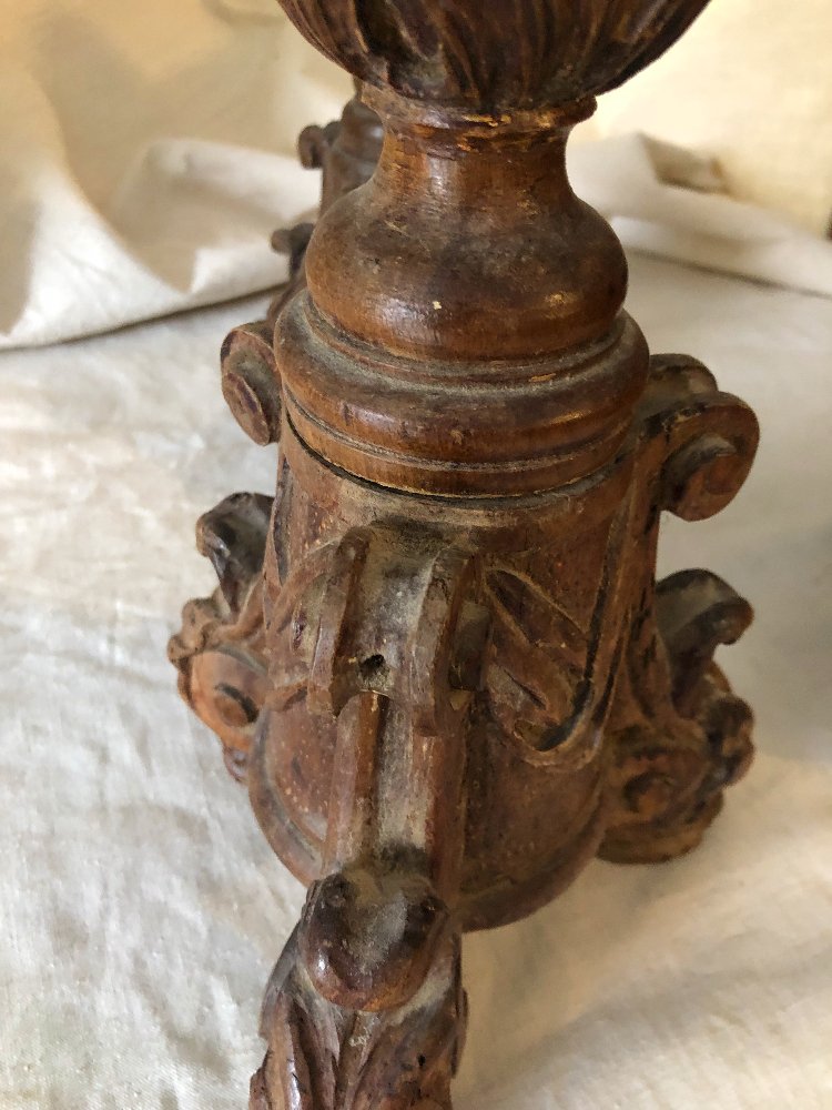 Set Of French Louis XIV Carved Wooden Torches -photo-2