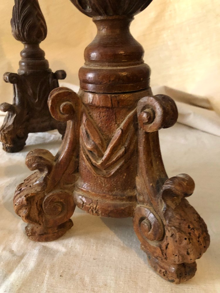 Set Of French Louis XIV Carved Wooden Torches -photo-3