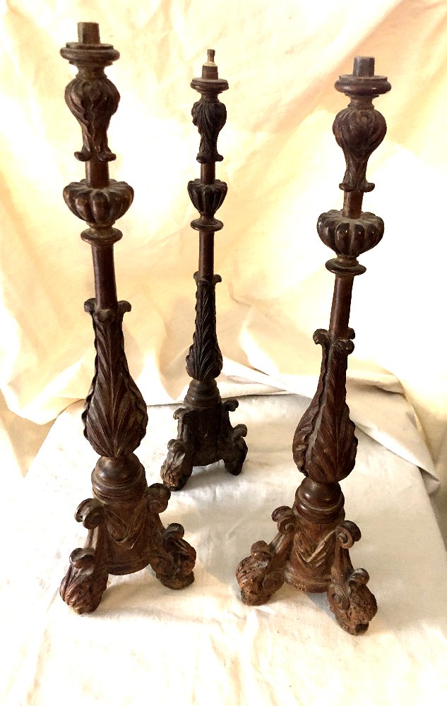 Set Of French Louis XIV Carved Wooden Torches -photo-4