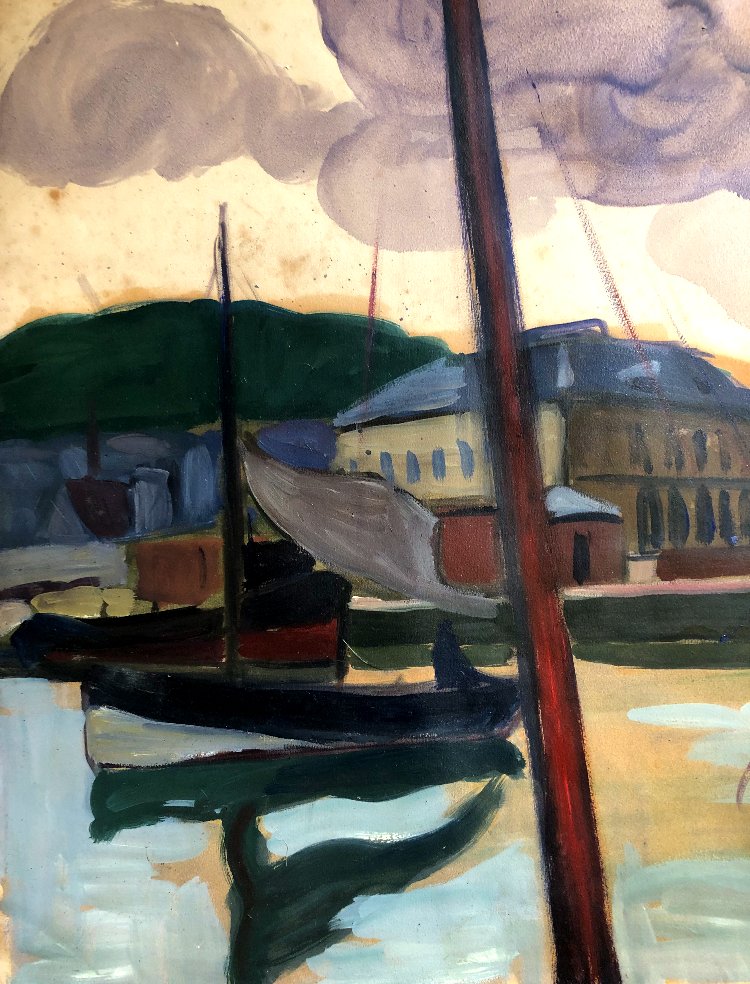 Aquarelle  de Honfleur de Georges Joubin 1930-40-photo-3