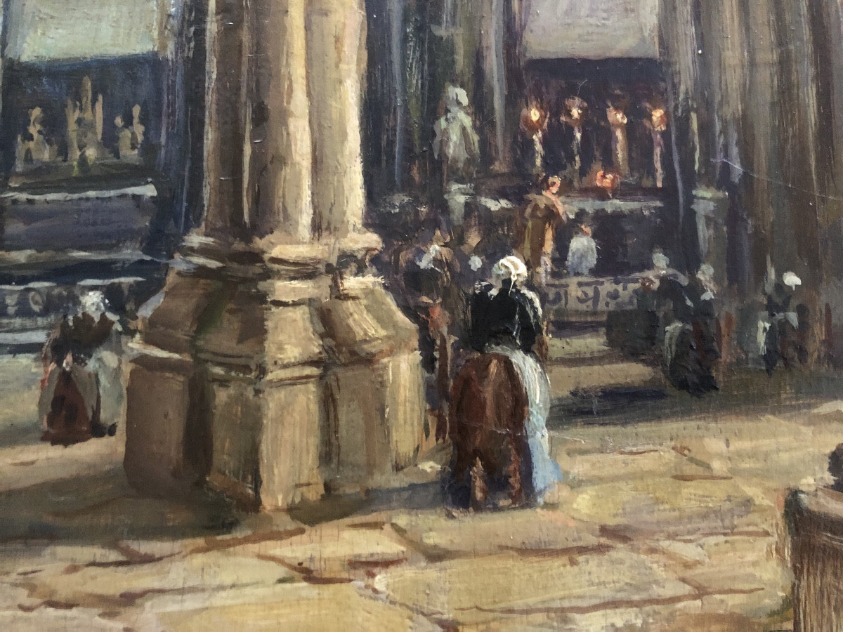 XIX Bordeaux Church Interior Oil On Wood-photo-3