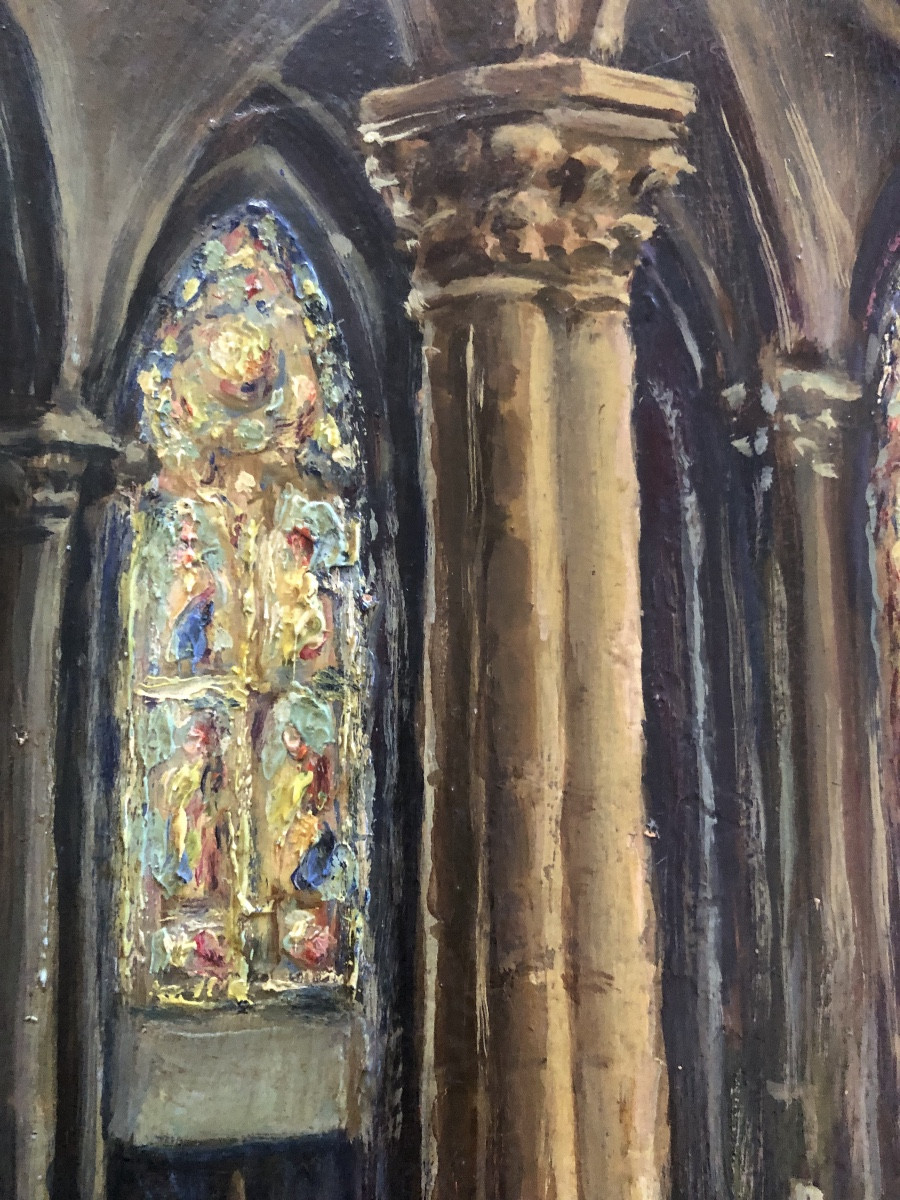 XIX Bordeaux Church Interior Oil On Wood-photo-4