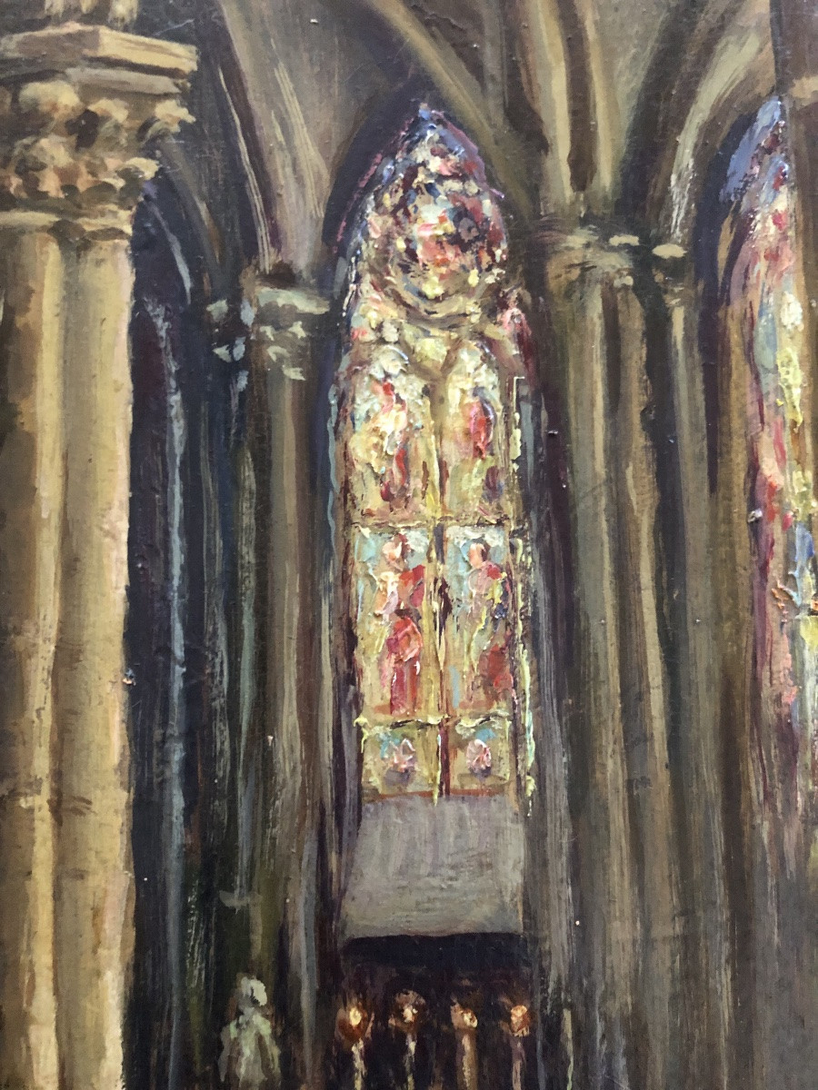 XIX Bordeaux Church Interior Oil On Wood-photo-1