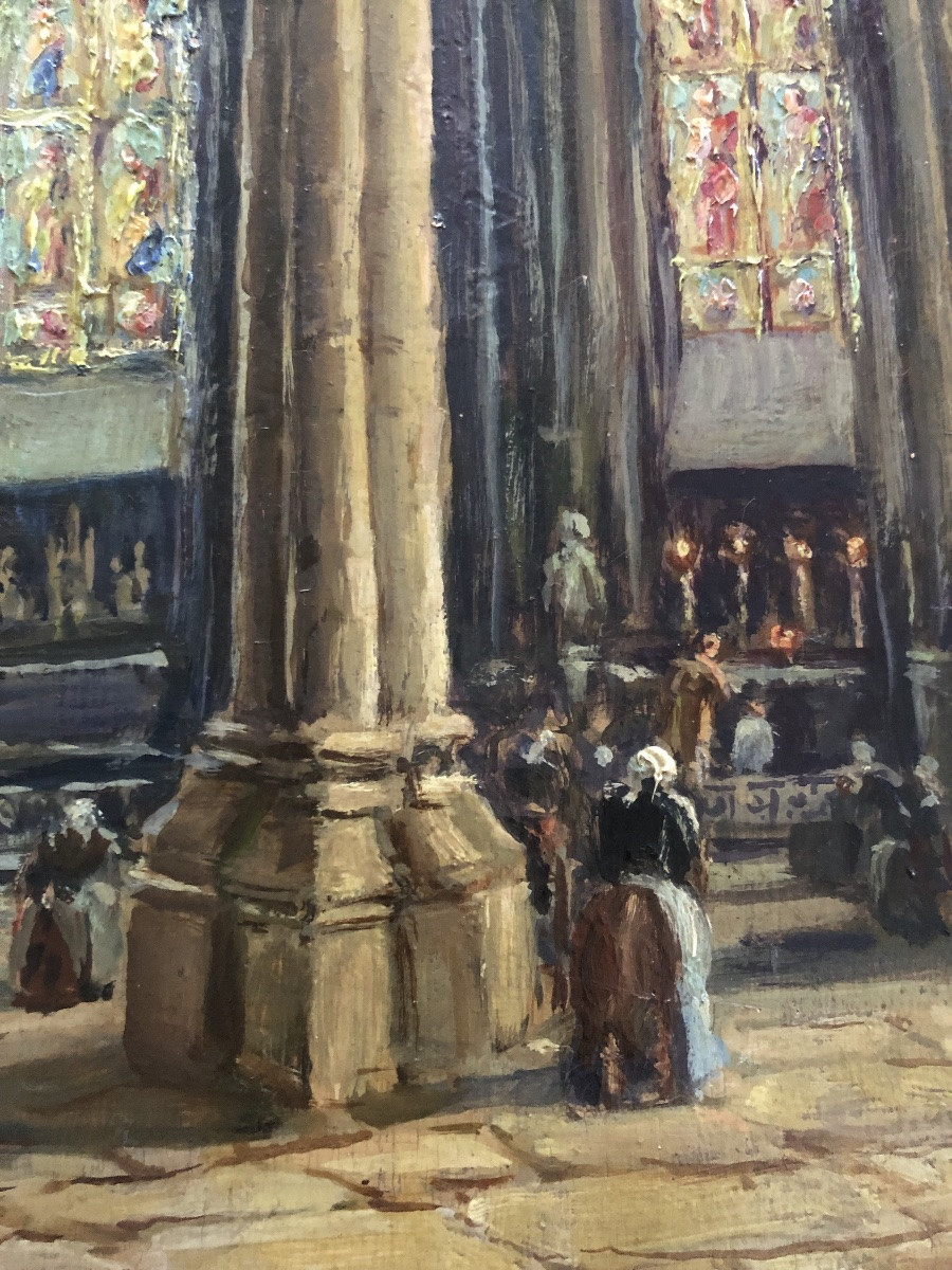 XIX Bordeaux Church Interior Oil On Wood-photo-2