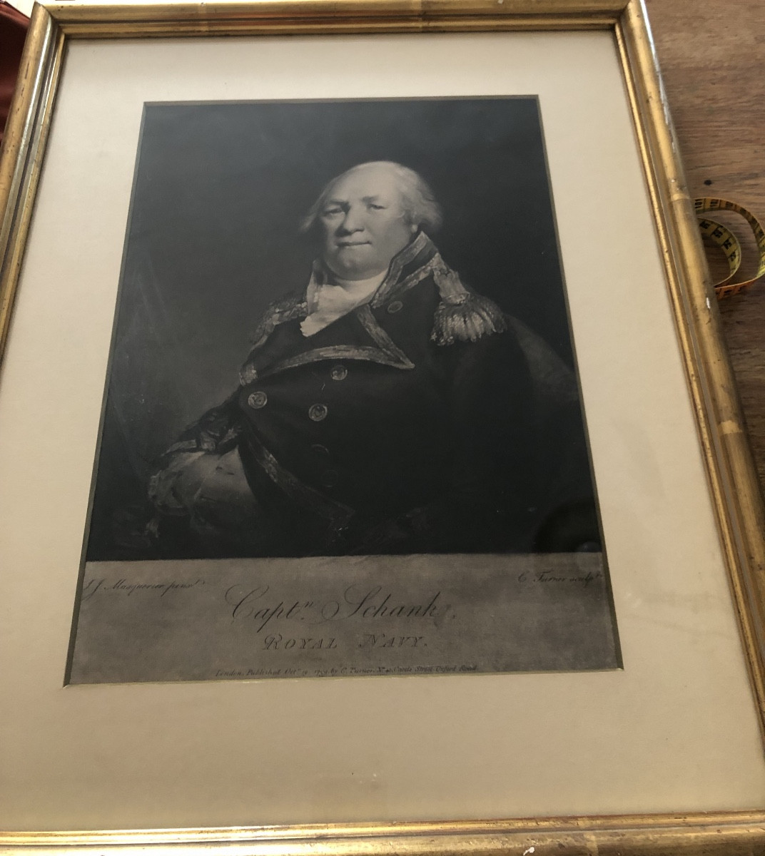 Portrait gravé de Captain John Schank du Royal Navy , Architecte Naval 1789