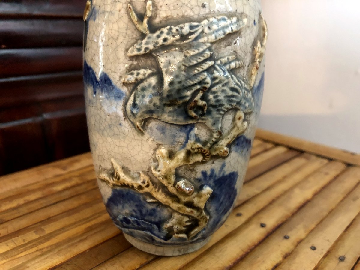 Crackle Glaze Meiji Satsuma With Bird Of Prey-photo-2