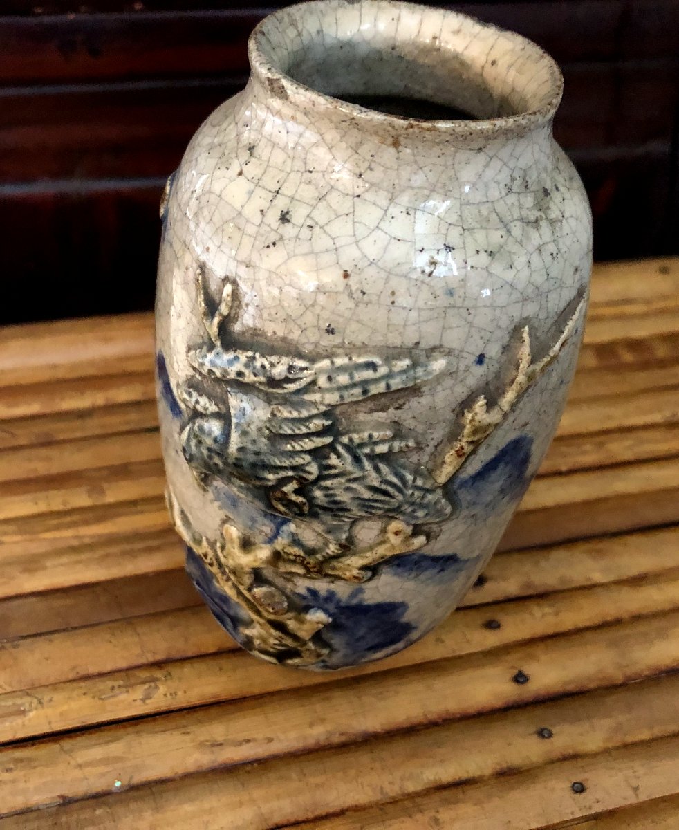Crackle Glaze Meiji Satsuma With Bird Of Prey-photo-3