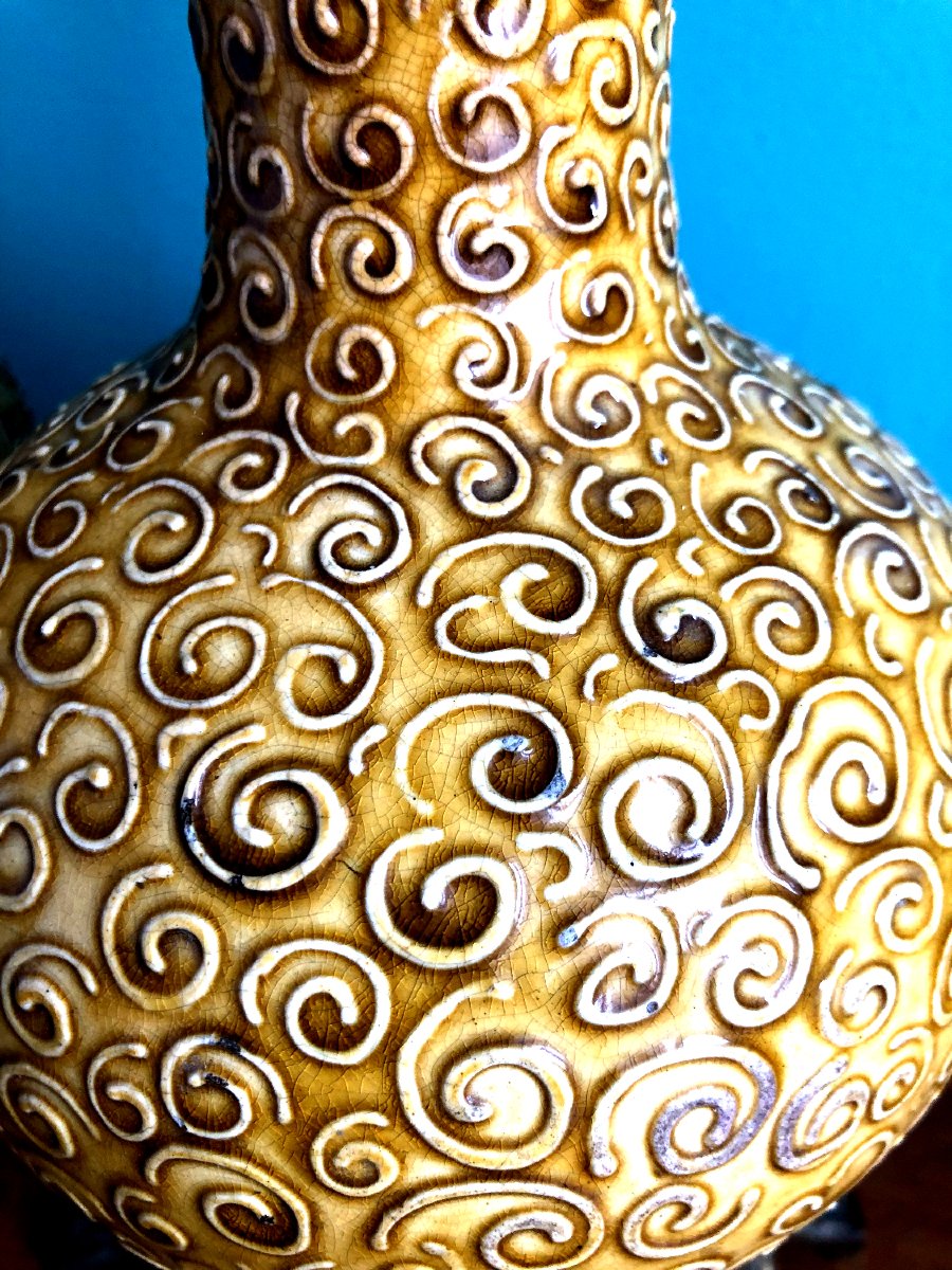 Paire de Lampes Art Nouveau Chinoiseries Boch Frères Keramis-photo-3