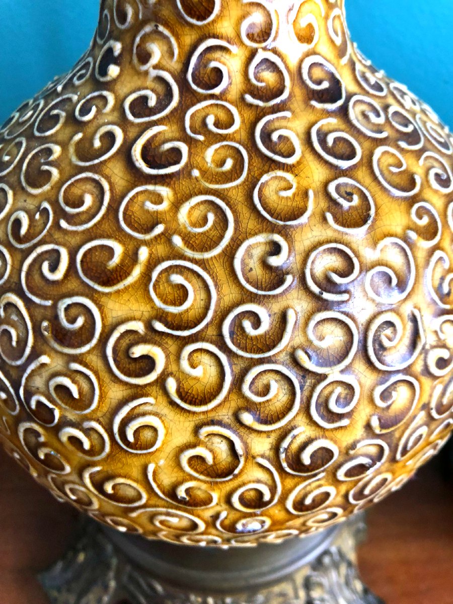 Paire de Lampes Art Nouveau Chinoiseries Boch Frères Keramis-photo-1
