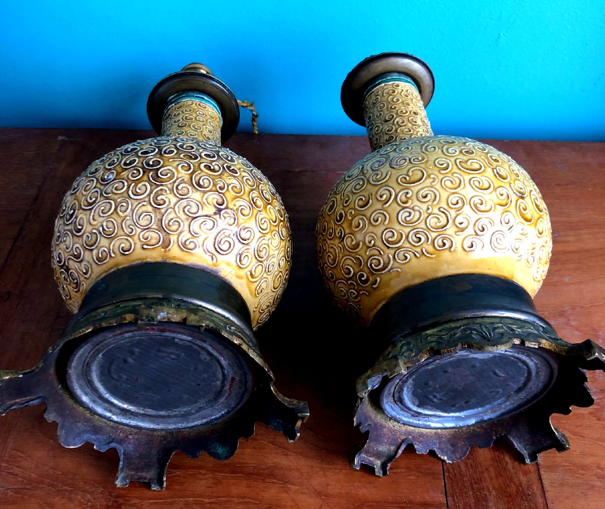 Paire de Lampes Art Nouveau Chinoiseries Boch Frères Keramis-photo-2