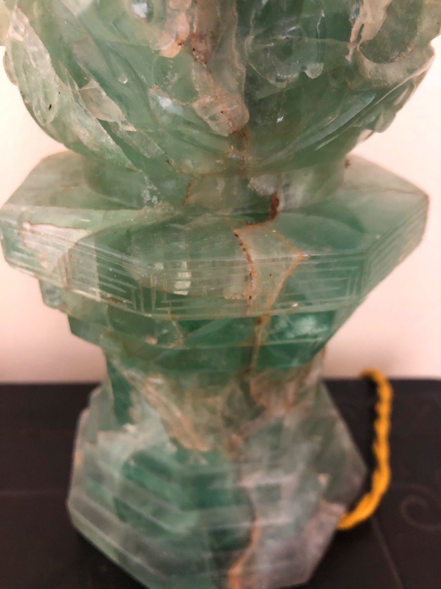 Pied de lampe sculpté en Fluorite Chine, vers 1900-photo-3