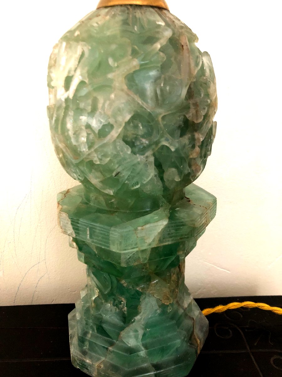 Pied de lampe sculpté en Fluorite Chine, vers 1900-photo-1