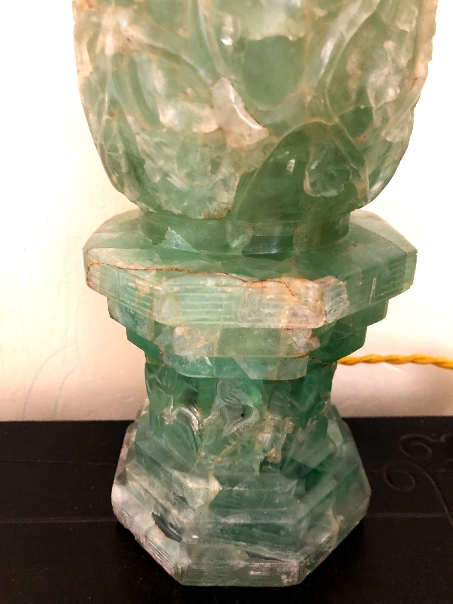 Pied de lampe sculpté en Fluorite Chine, vers 1900-photo-2