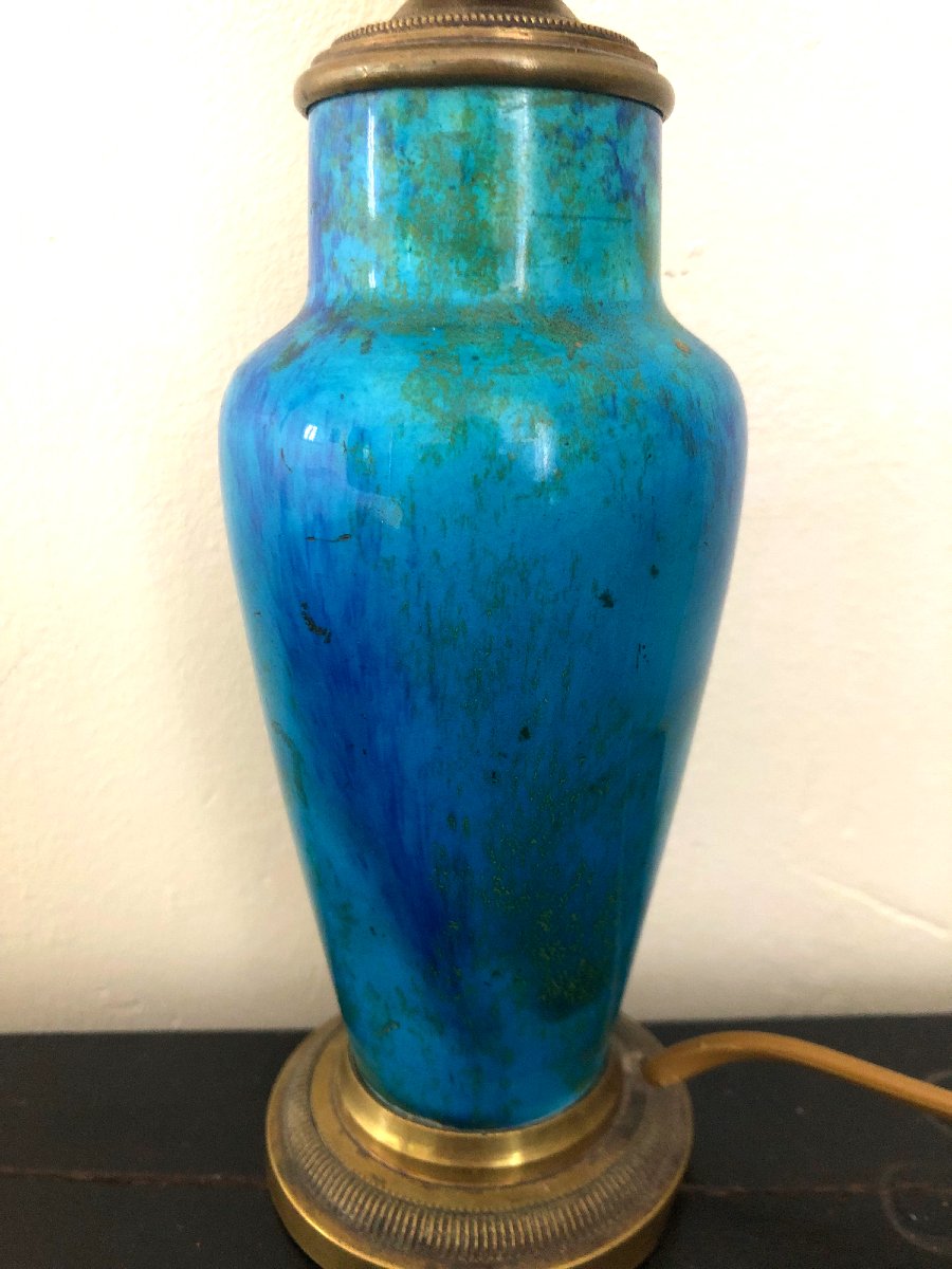 Vase balustre flammée Paul Milet  Sèvres 1920 monté en lampe-photo-2