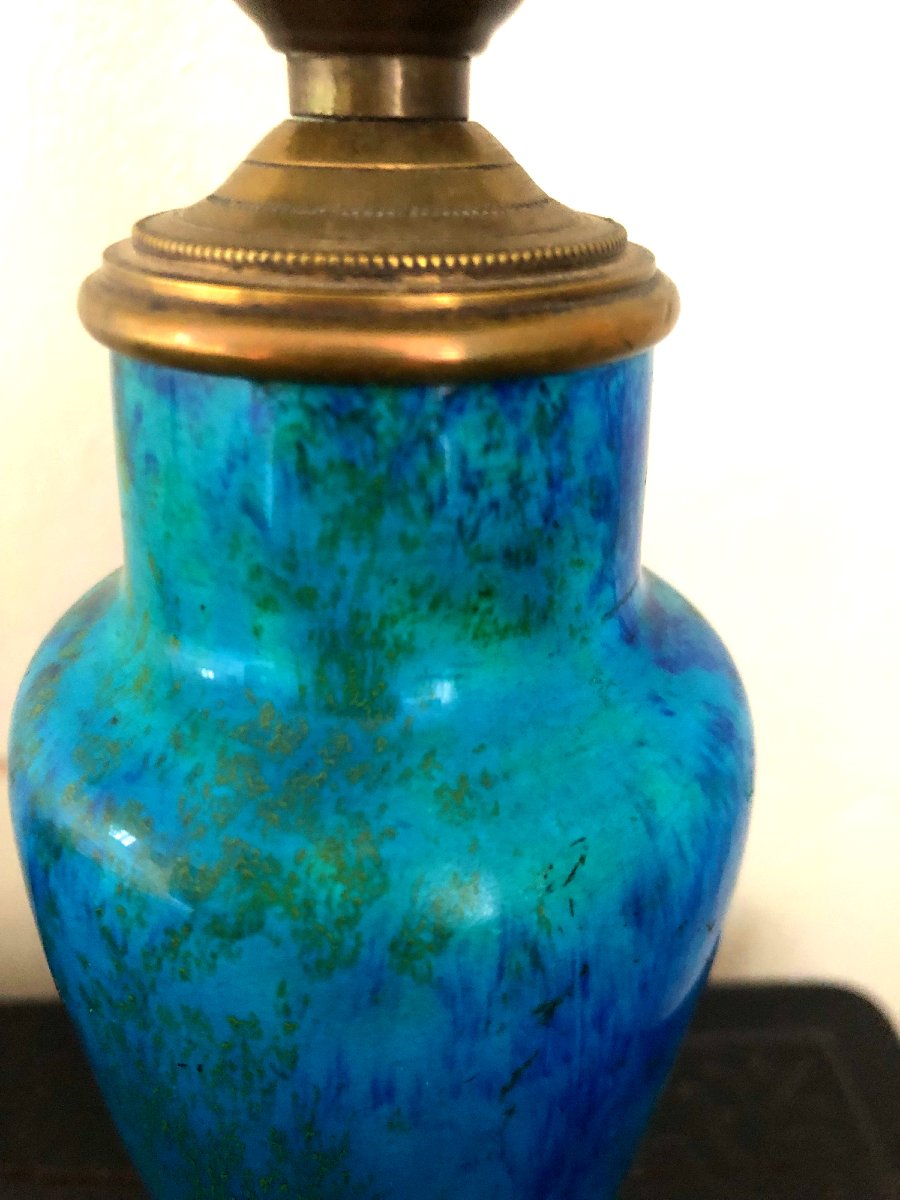 Vase balustre flammée Paul Milet  Sèvres 1920 monté en lampe-photo-3