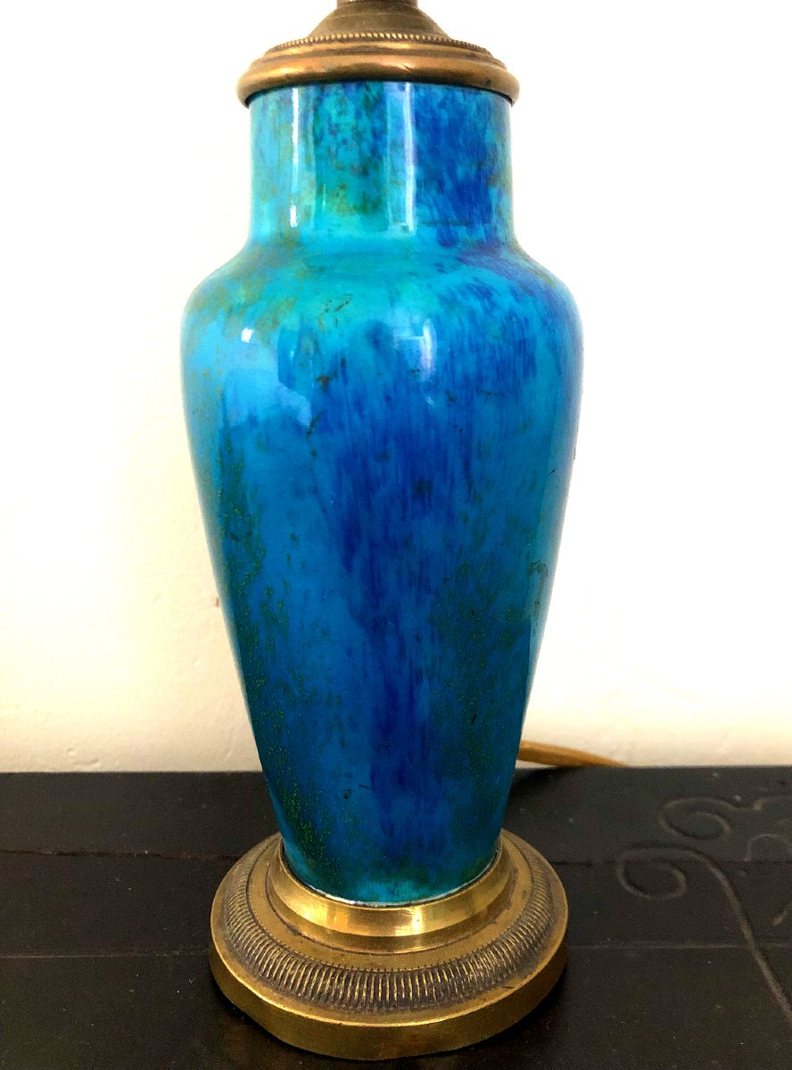 Vase balustre flammée Paul Milet  Sèvres 1920 monté en lampe-photo-2