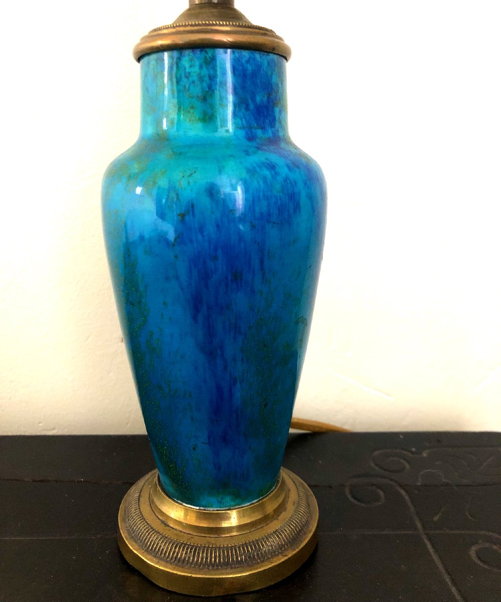 Vase balustre flammée Paul Milet  Sèvres 1920 monté en lampe-photo-3