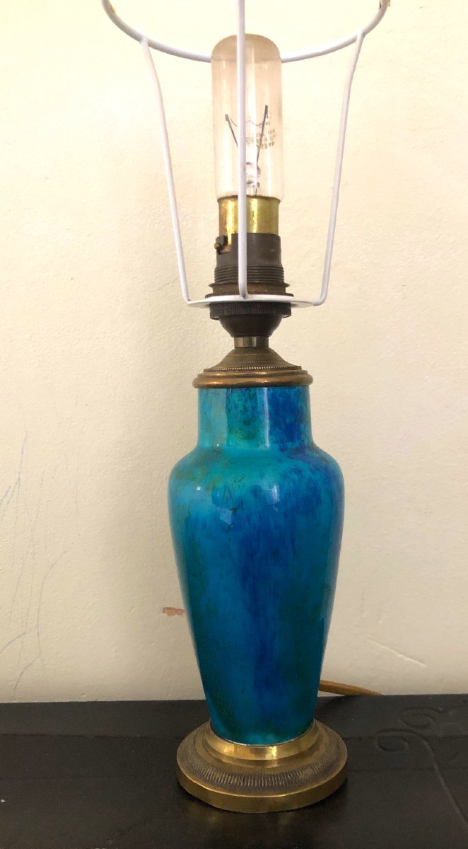 Vase balustre flammée Paul Milet  Sèvres 1920 monté en lampe-photo-4