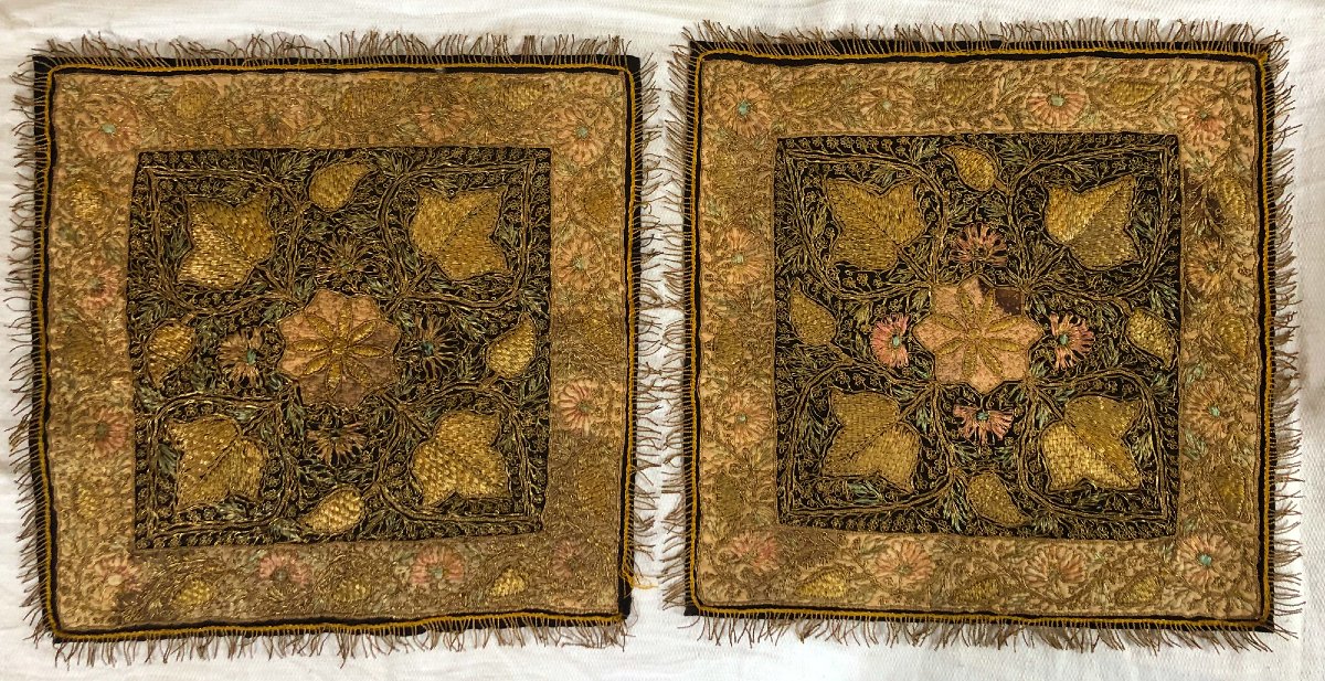 Pair Of Perso-indian Gilt- Embroidered Textile Panels, Early XXth Century