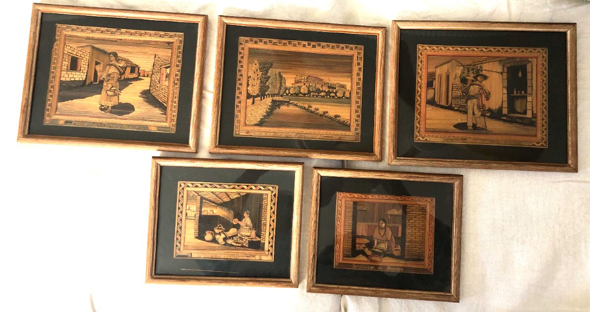 Série de Tableaux en Marqueterie de Paille, Mexique 1930-photo-4