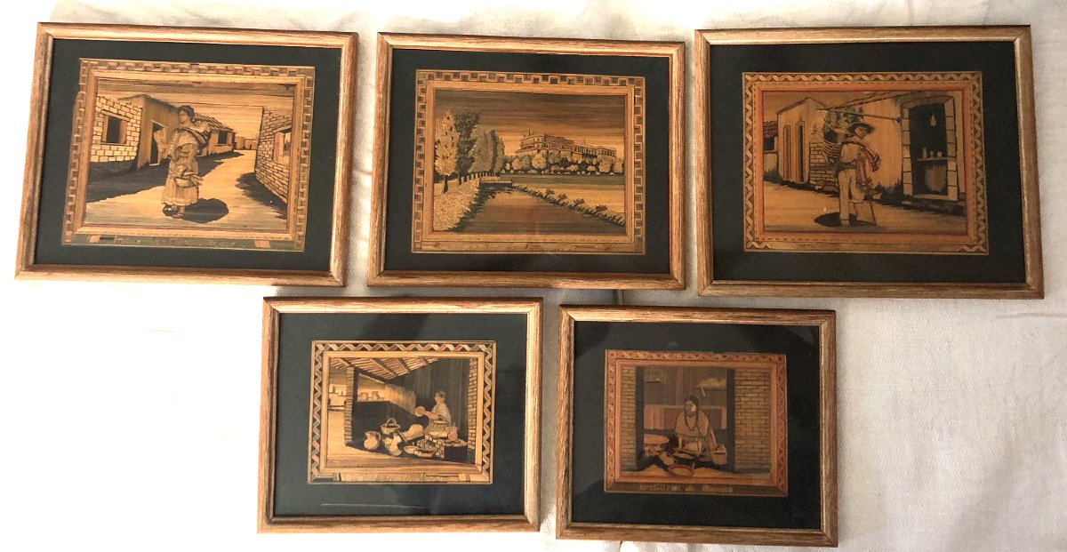 Série de Tableaux en Marqueterie de Paille, Mexique 1930-photo-1
