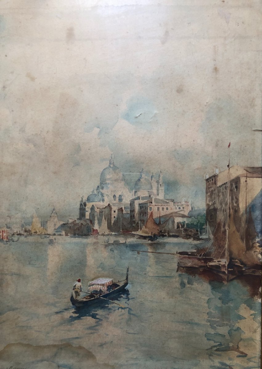 Watercolour "vedute Of Venice," Late 19th Century, By M. Manarini-photo-2