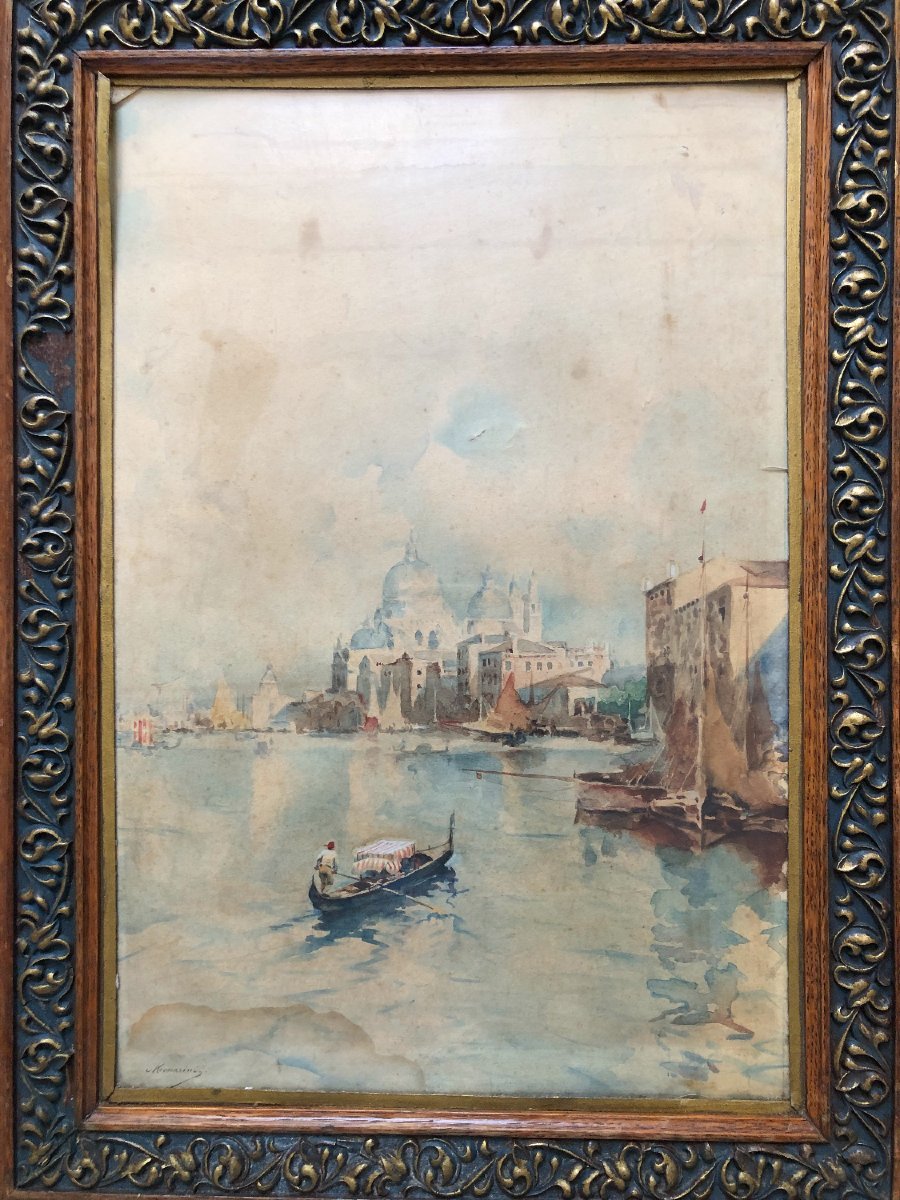 Watercolour "vedute Of Venice," Late 19th Century, By M. Manarini-photo-3