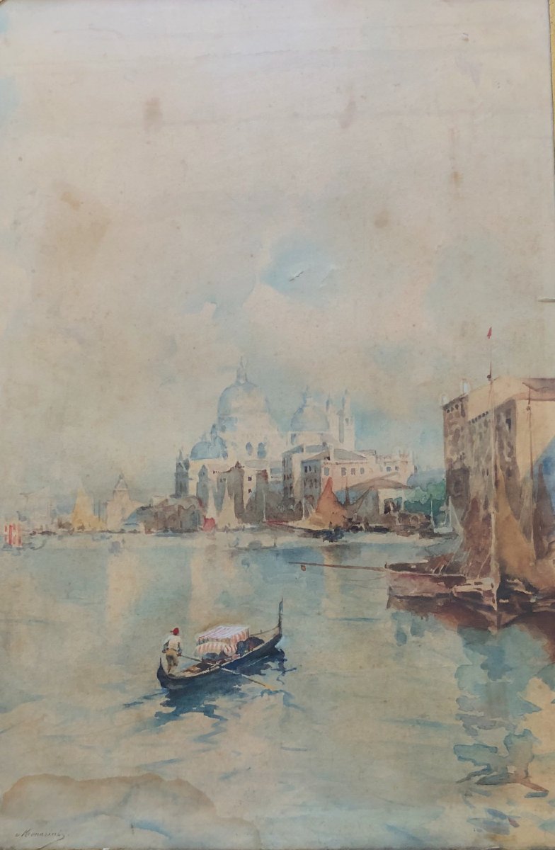 Watercolour "vedute Of Venice," Late 19th Century, By M. Manarini-photo-2