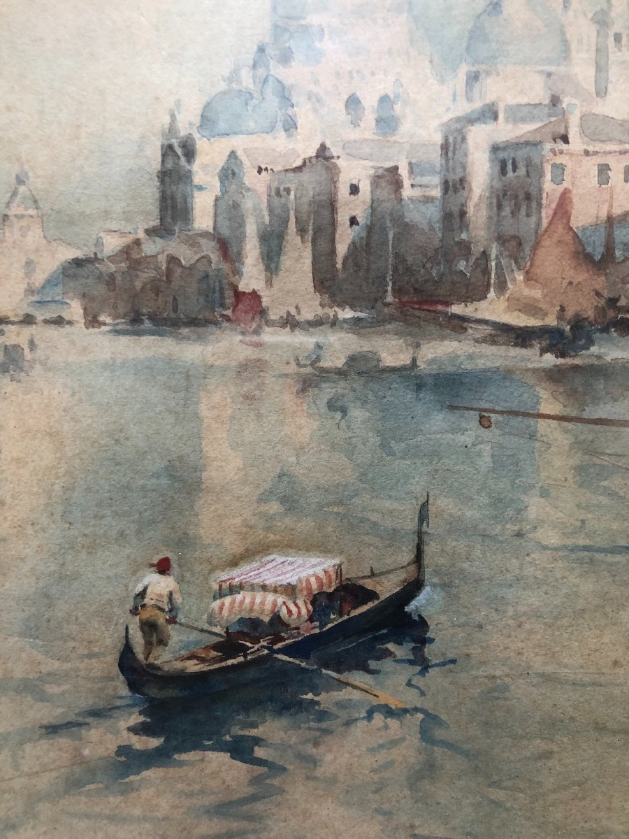 Watercolour "vedute Of Venice," Late 19th Century, By M. Manarini
