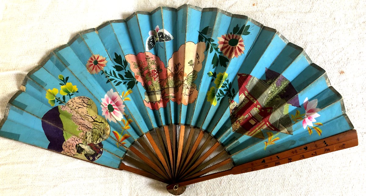 Éventail Estampe Biface Meiji , Japon de 1887, Ecole  de Utagawa Sadahide-photo-1
