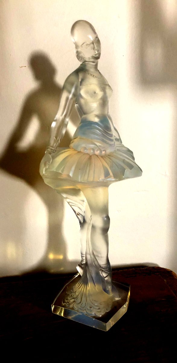 Portrait Of The Russian Ballet Dancer Anna Pavlova, Glass By Marius Ernest Sabino, Circa 1950-photo-4
