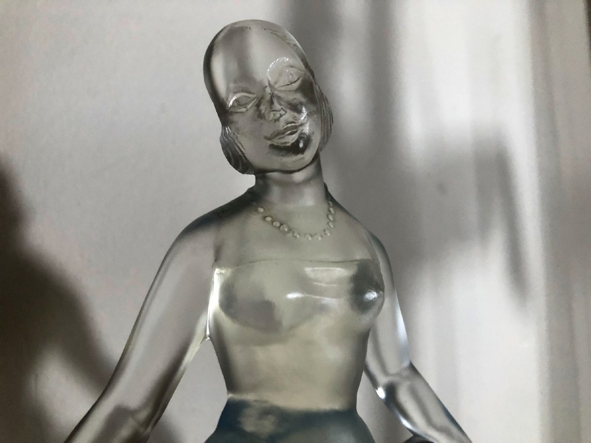 Portrait Of The Russian Ballet Dancer Anna Pavlova, Glass By Marius Ernest Sabino, Circa 1950-photo-4