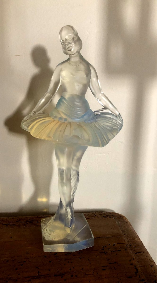 Portrait Of The Russian Ballet Dancer Anna Pavlova, Glass By Marius Ernest Sabino, Circa 1950-photo-5