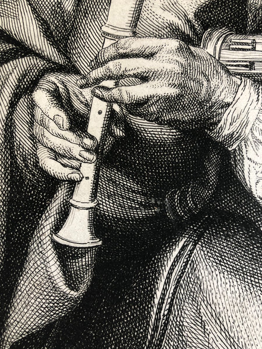 Portrait Of François Langlois As A Musette Player, Engraved By Jean Pesne After Van Dyck, 17th Century-photo-2