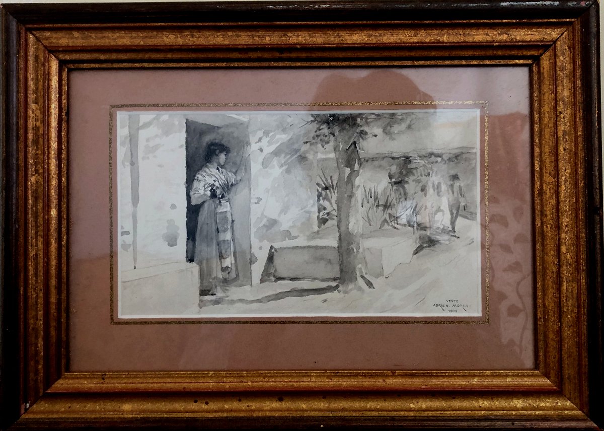 Adieux espagnols, lavis d'Adrien Moreau: Vente de 1909-photo-2