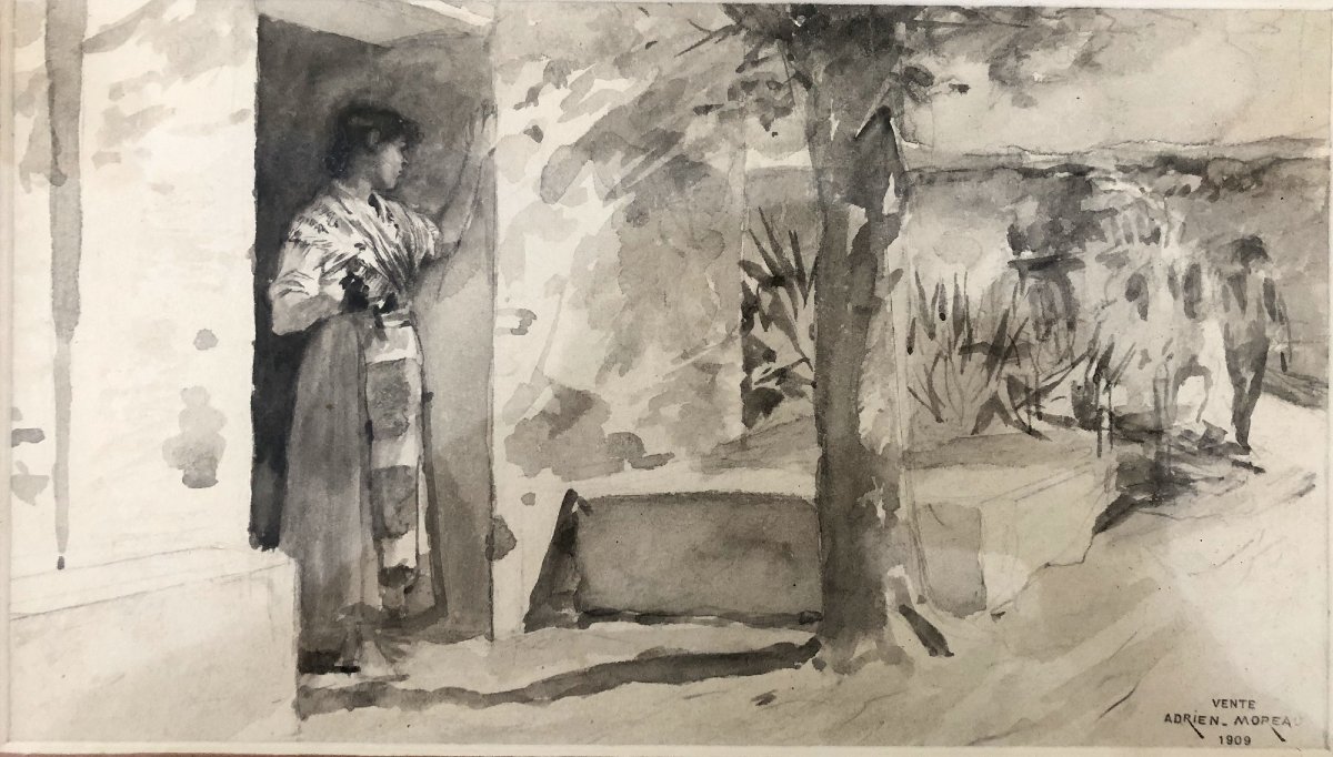 Adieux espagnols, lavis d'Adrien Moreau: Vente de 1909