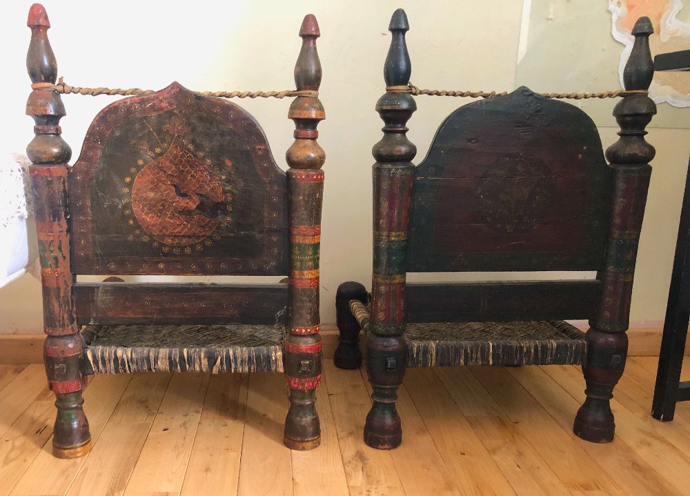 Paire de Chaises de Mariage Indiennes Swat Epoque Raj XIX-photo-2
