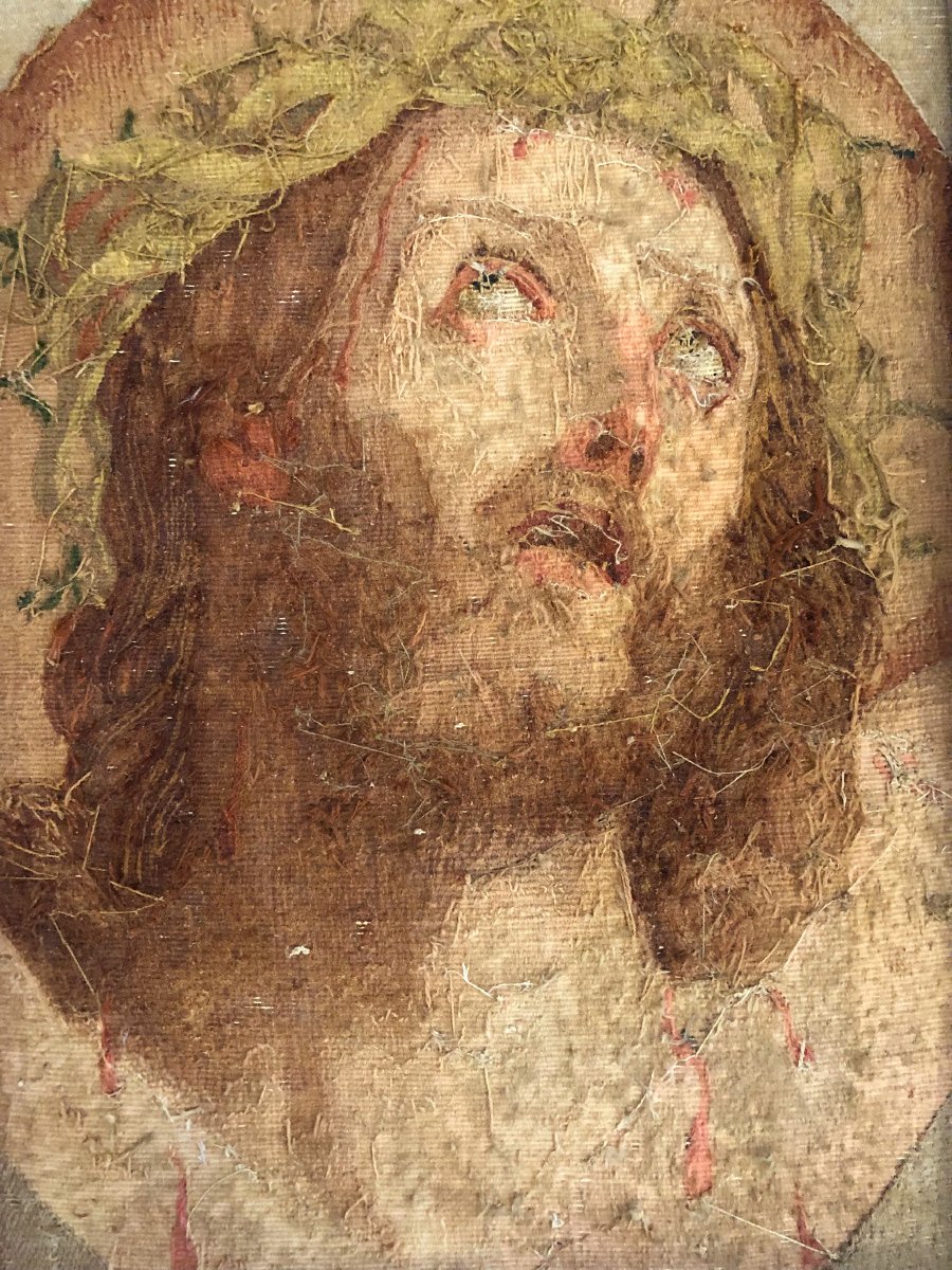 Christ  " Ecce Homo" d'après Guido Reni , tapisserie des Gobelins XVIII avec documentation-photo-1