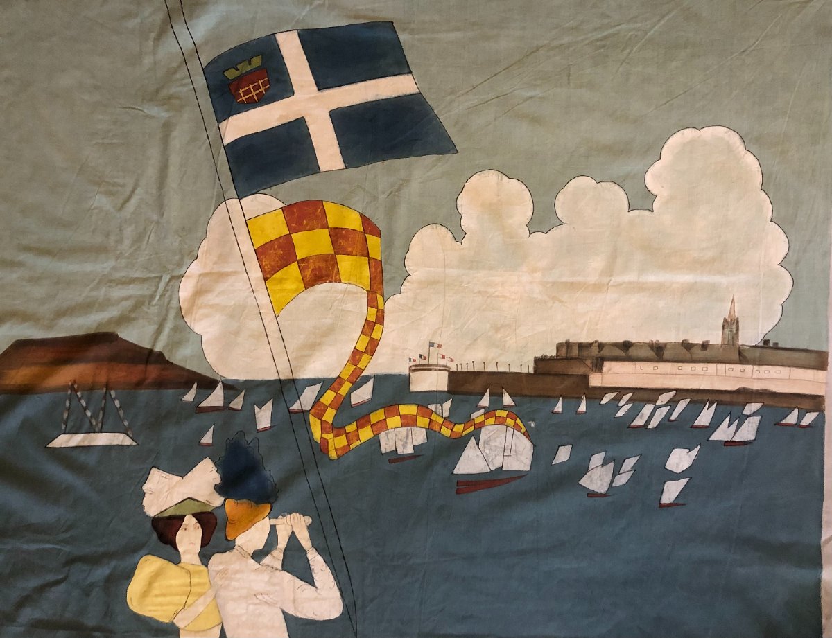 Belle époque "the Great Regattas Of Saint-malo–saint-servan" Early 20th-century Japanese-style Cotton Canvas-photo-2