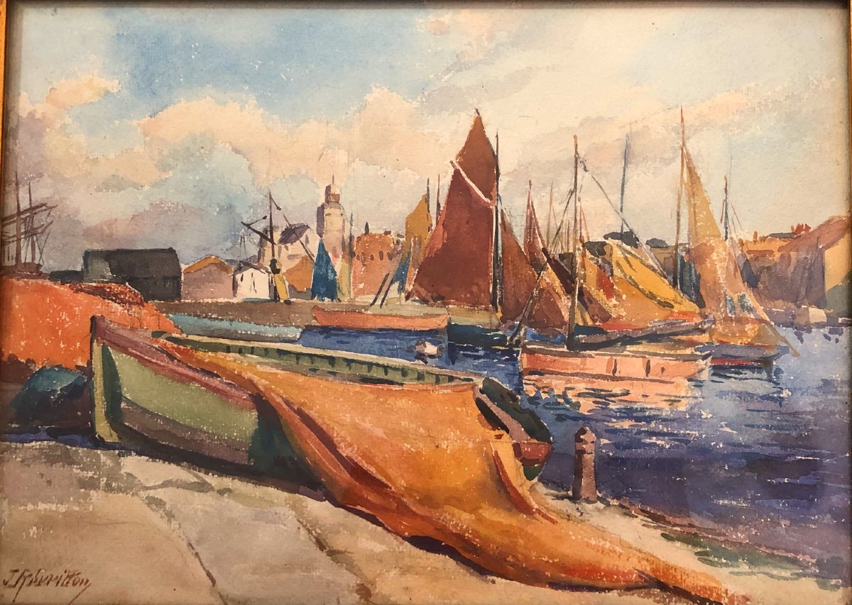 Aquarelle marine de Concarneau fin XIX-photo-2