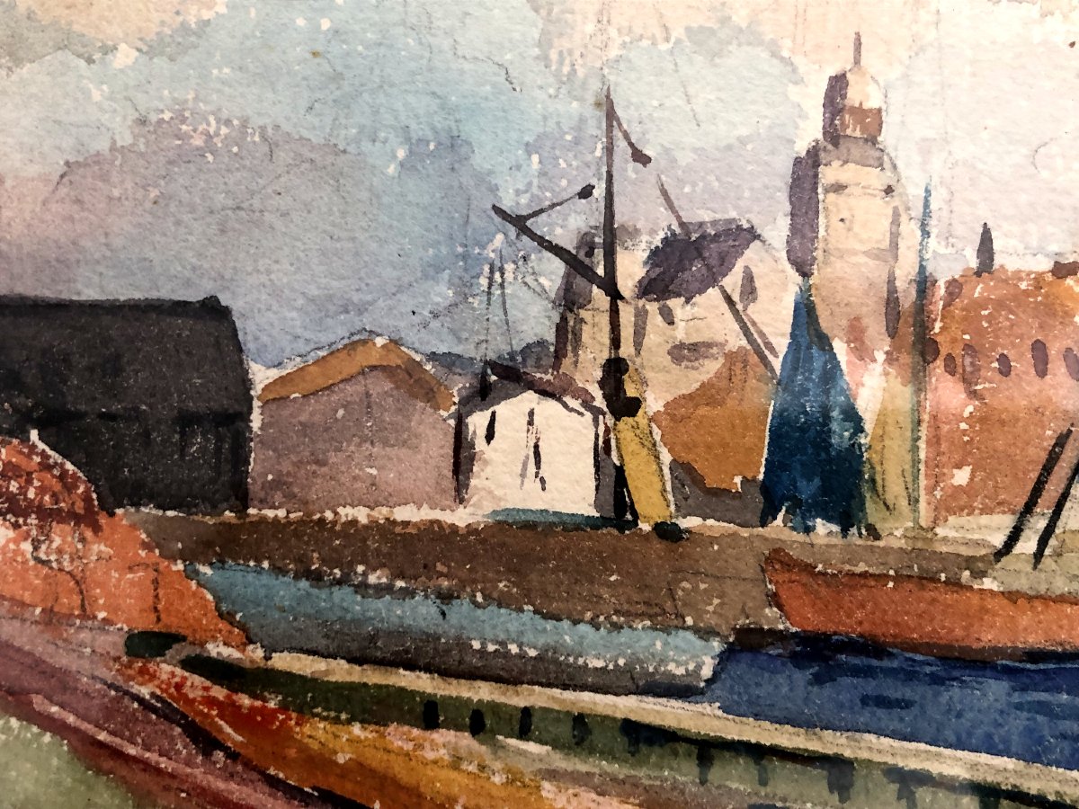 Aquarelle marine de Concarneau fin XIX-photo-3