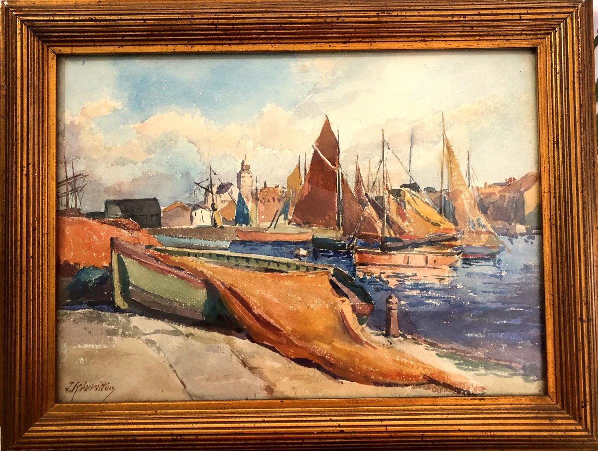 Aquarelle marine de Concarneau fin XIX