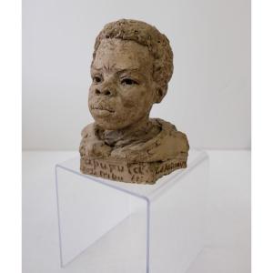 Negrillon Head  In Terracotta Signed d'Astanières Early XX