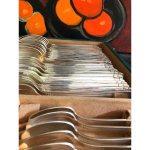 Art Deco Cutlery 34 Pieces Silver Metal