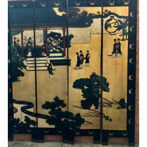 Four-panelled Chinese Lacqueur Screen Circa 1900
