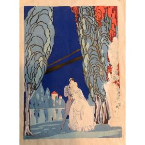 Raymond Louis Charmaison Pochoir Aquarelle Art Nouveau